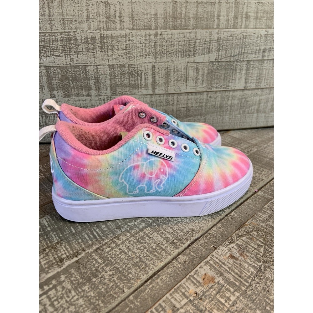 Heelys Ivory Ella Skate Shoes Youth Size 1 Rainbow Tie Dye Canvas No Wheels Nice